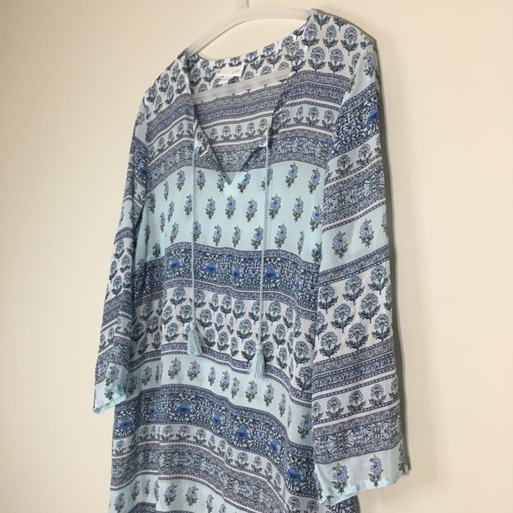 J.Jill Tunic Top Overlay Size Medium Blue Floral Soft V-Neck Long Flowy Boho - Picture 3 of 9
